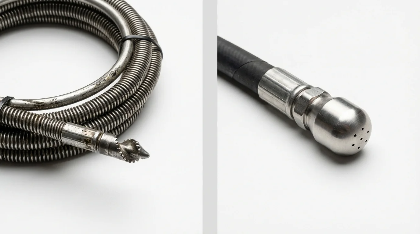 Drain snake cable and hydro jetting nozzle used for drain cleaning in Columbus, GA